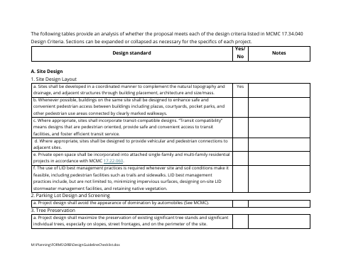 First page of the Design Guideline Checklist