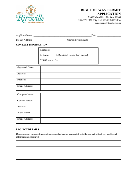 First page of the Right Of Way Permit Application