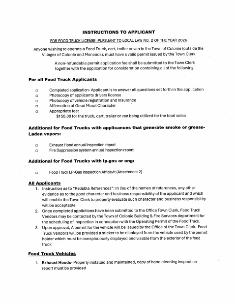 First page of the Food Truck / Mobile Food Vendor Permit Application