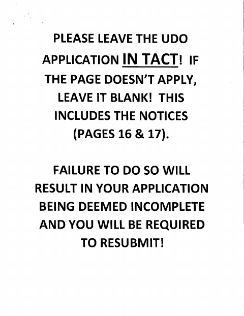 First page of the Unified Development Application