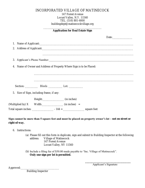 First page of the Application for Real Estate Sign