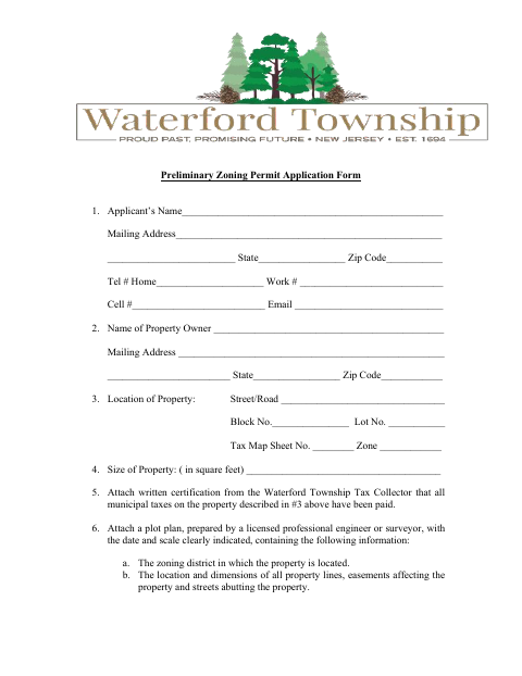 First page of the Preliminary Zoning Permit Application