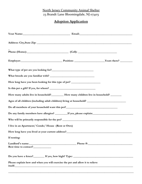 First page of the Adoption Application