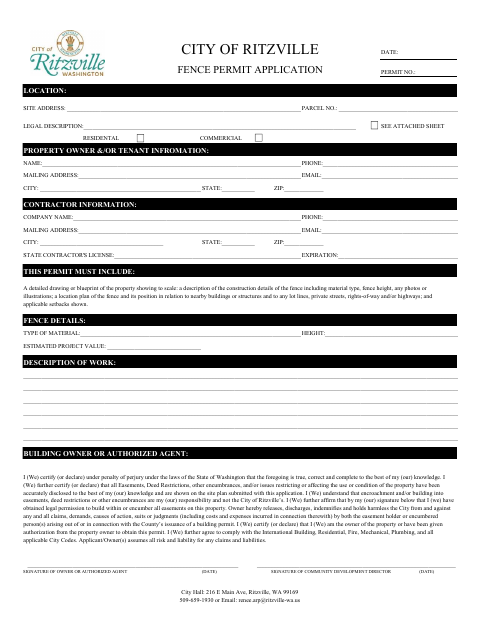 First page of the Fence Permit Application
