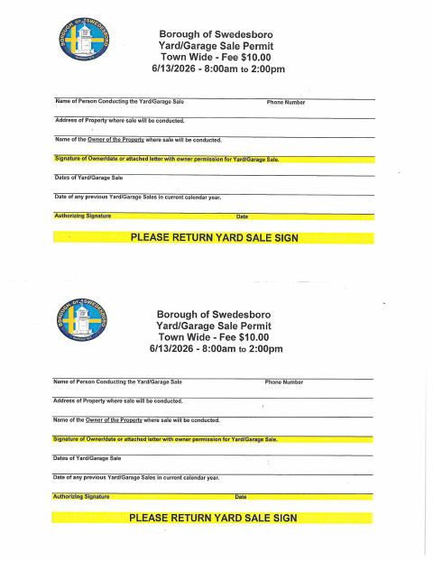 First page of the Yard/Garage Sale Permit Application