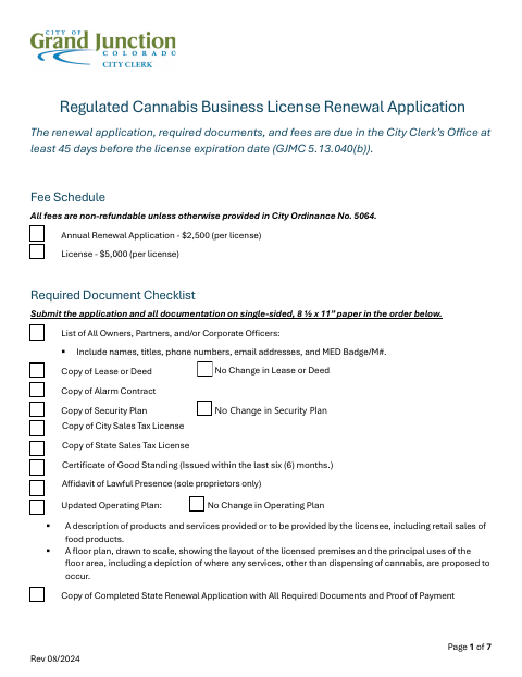 First page of the Regulated Cannabis Business License Renewal Application