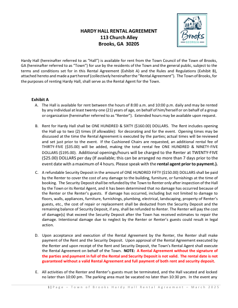 First page of the Hardy Hall Rental Agreement