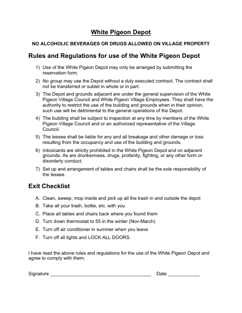 First page of the Depot Use Rules and Agreement