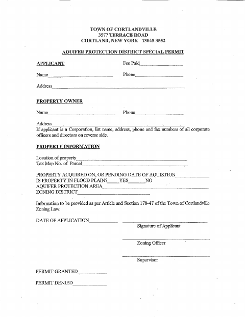 First page of the Aquifer Protection District Special Permit