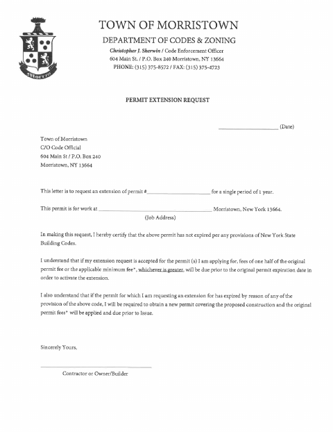 First page of the Permit Extension Request