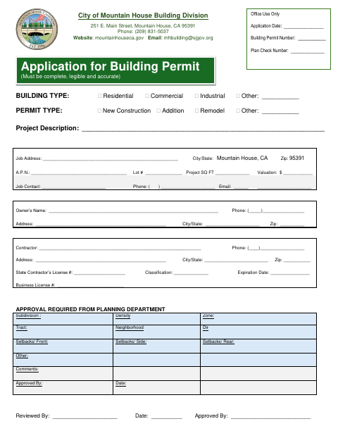 First page of the Building Permit Application