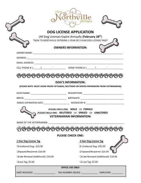 First page of the Dog License Application