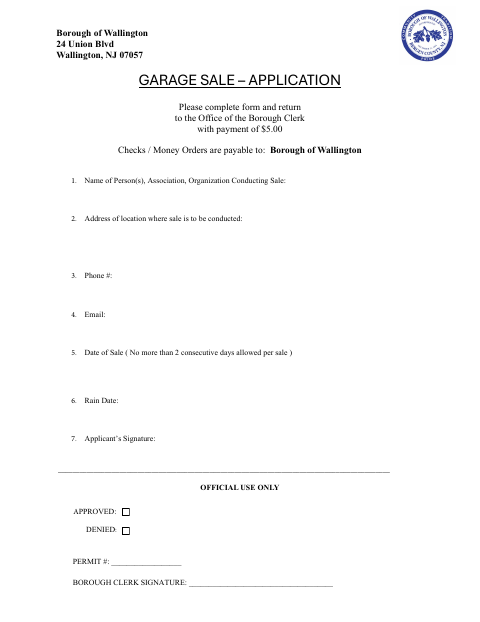 First page of the Garage Sale Application