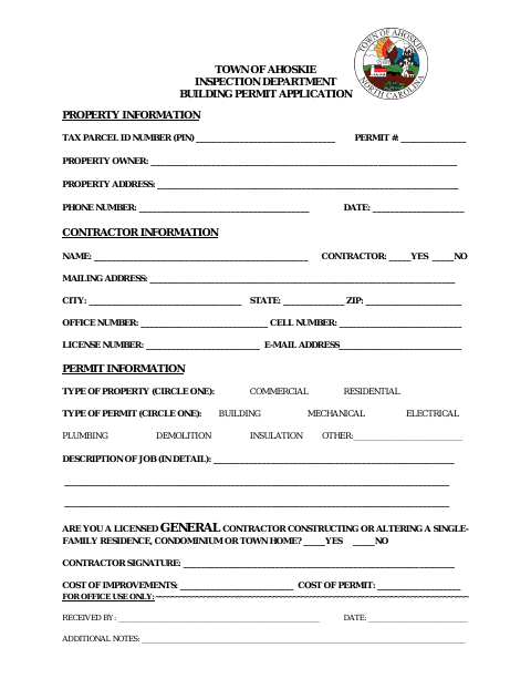 First page of the Building Permit Application