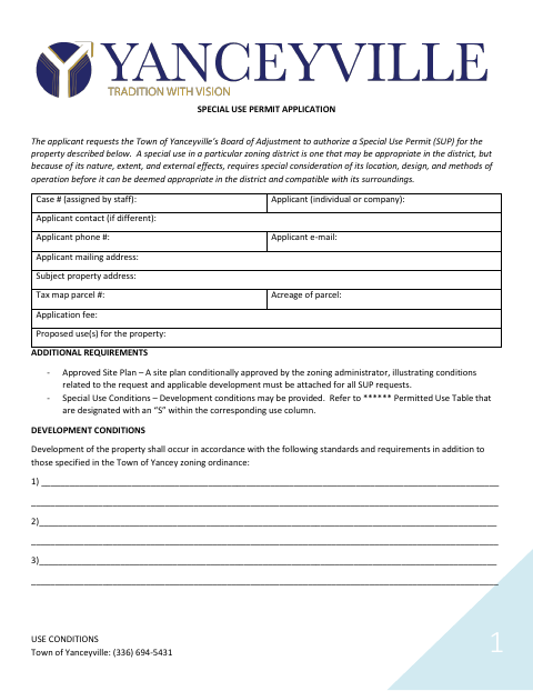 First page of the Special Use Permit Application