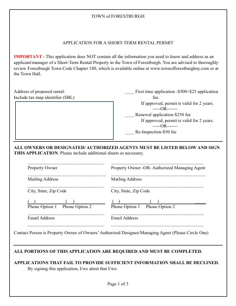 First page of the Application for a Short-Term Rental Permit