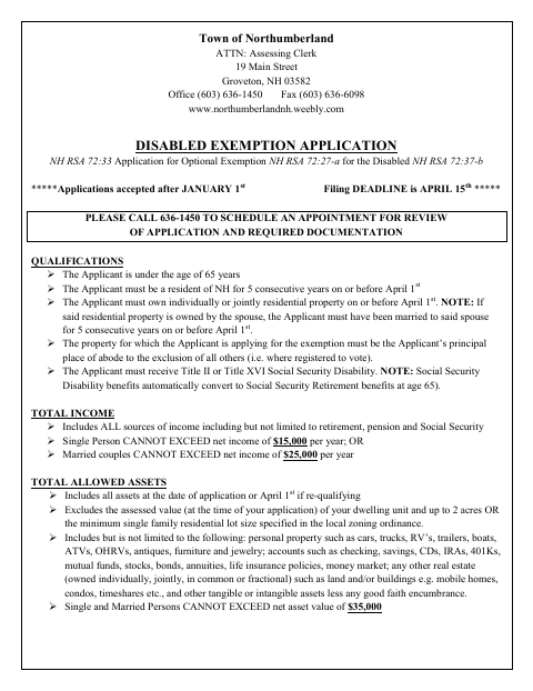 First page of the Disabled Exemption Application