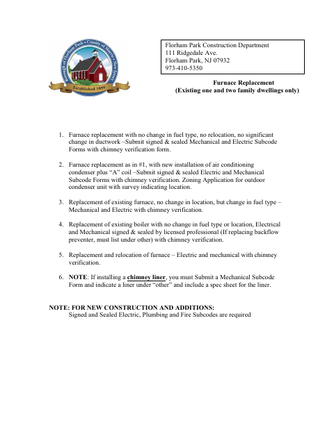 First page of the Furnace Replacement Application