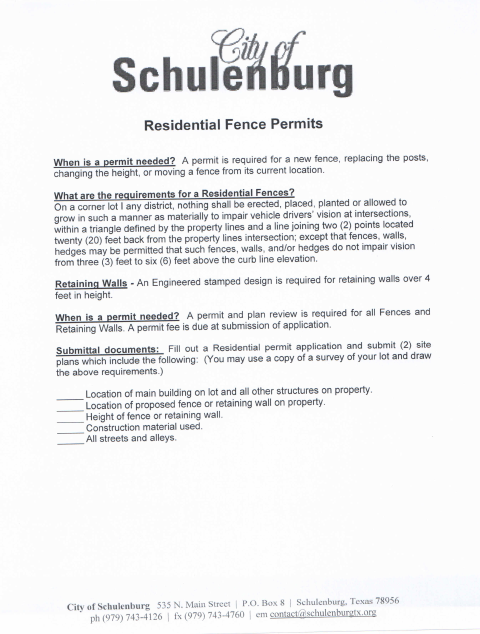 First page of the Residential Fence and Building Permit Application