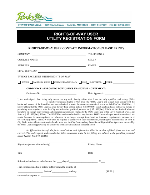 First page of the Rights-of-Way User Utility Registration Form