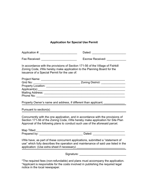 First page of the Special Use Permit Application