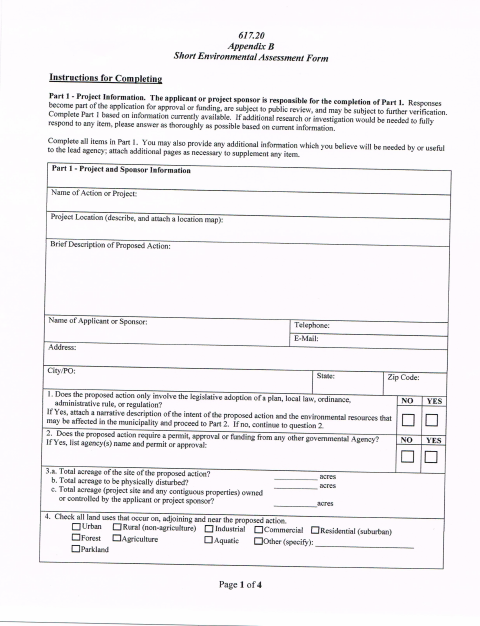 First page of the Short Environmental Assessment Form