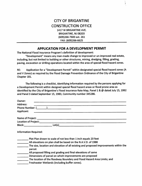 First page of the Development Permit Application
