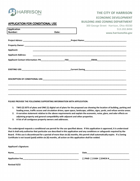 First page of the Conditional Use Application