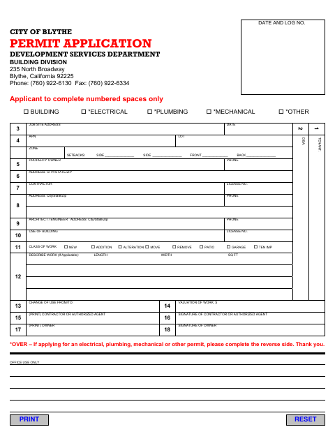First page of the Permit Application