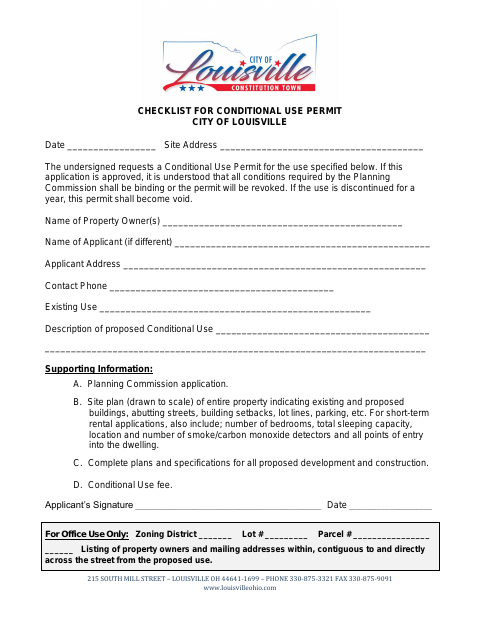 First page of the Checklist for Conditional Use Permit