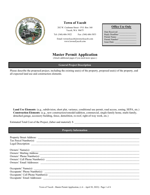 First page of the Master Permit Application