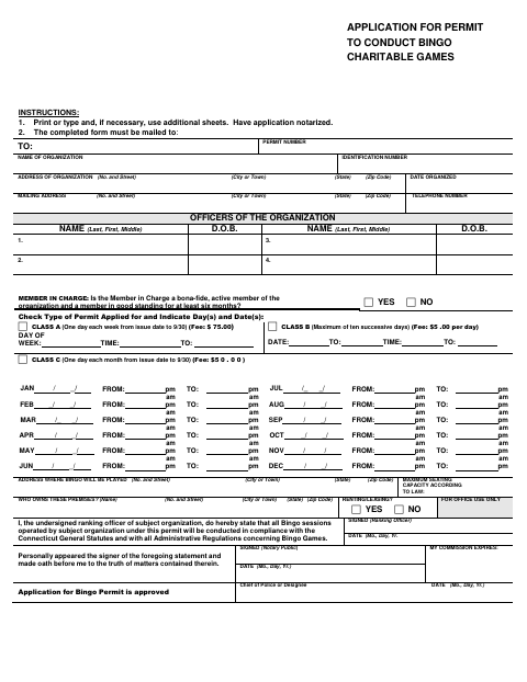First page of the Bingo Charitable Games Permit Application