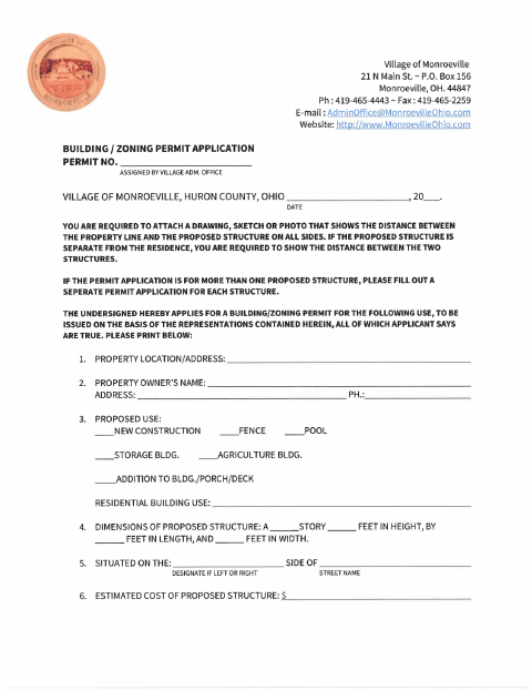 First page of the Building and Zoning Permit Application