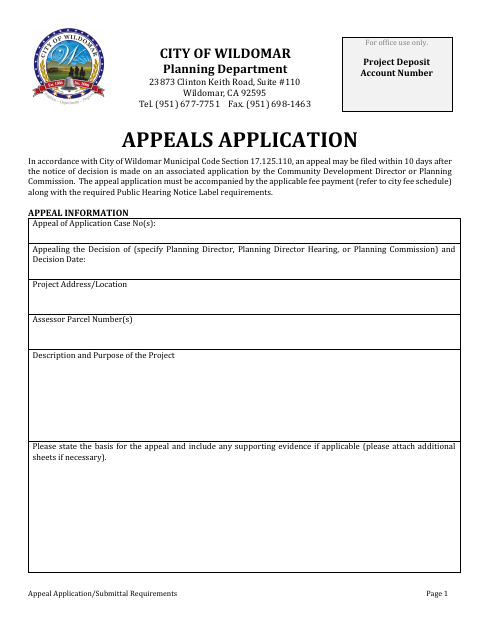 First page of the Appeal Application