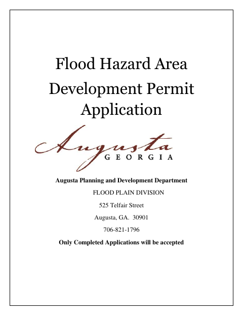 First page of the Flood Hazard Area Development Permit Application