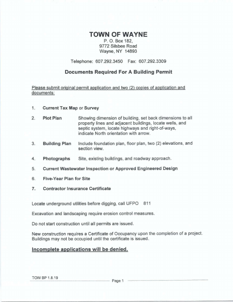 First page of the Building Permit Application