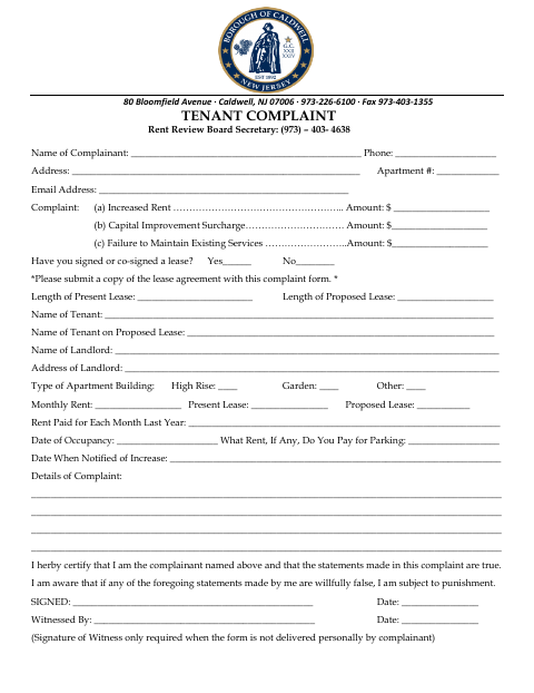 First page of the Tenant Complaint