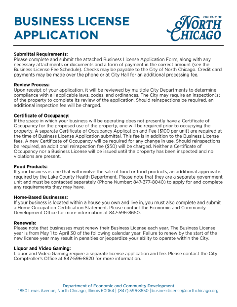 First page of the Business License Application