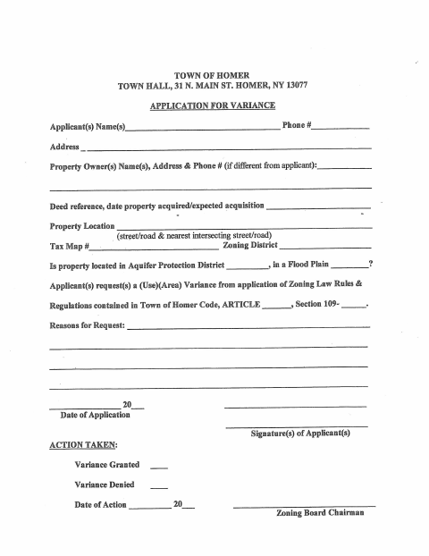 First page of the Variance Application