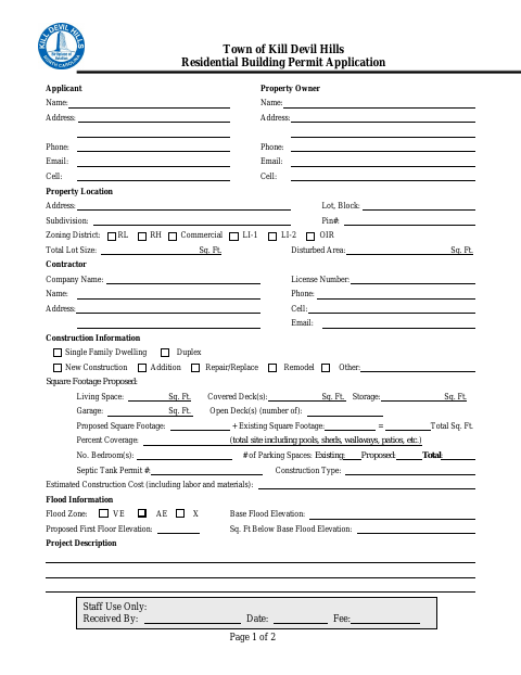 First page of the Residential Building Permit Application
