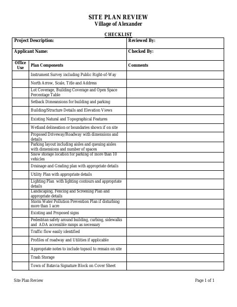 First page of the Site Plan Review Checklist