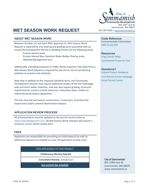 First page of the Wet Season Work Request