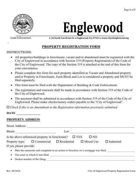 First page of the Property Registration Form