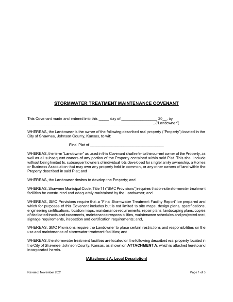 First page of the Stormwater Treatment Maintenance Covenant