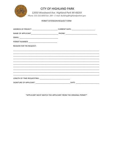 First page of the Permit Extension Request Form