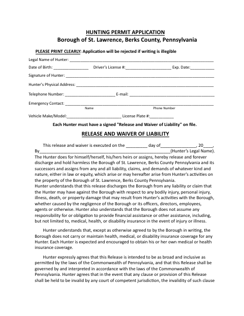 First page of the Hunting Permit Application