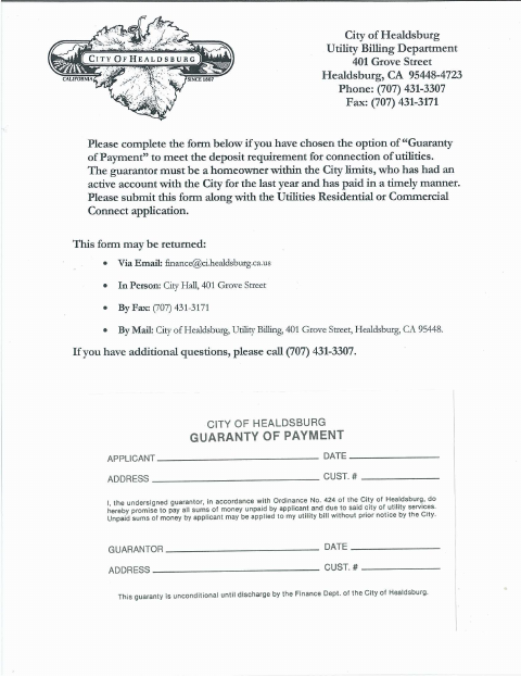 First page of the Utilities Guarantee of Payment