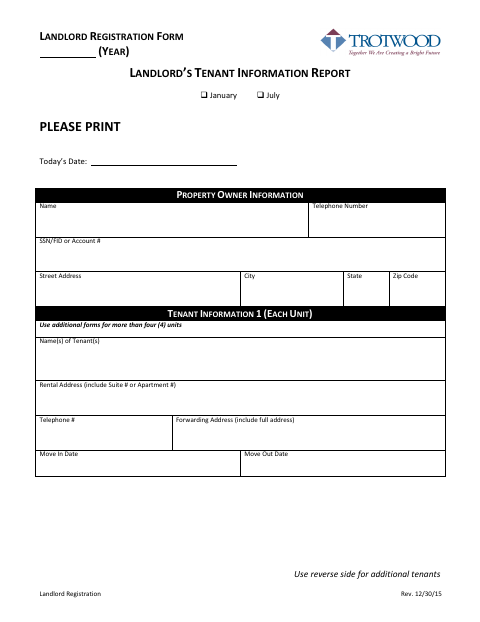 First page of the Landlord Registration Form
