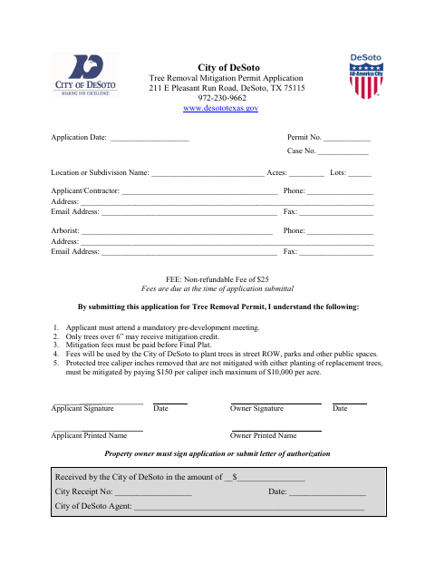 First page of the Tree Removal Mitigation Permit Application