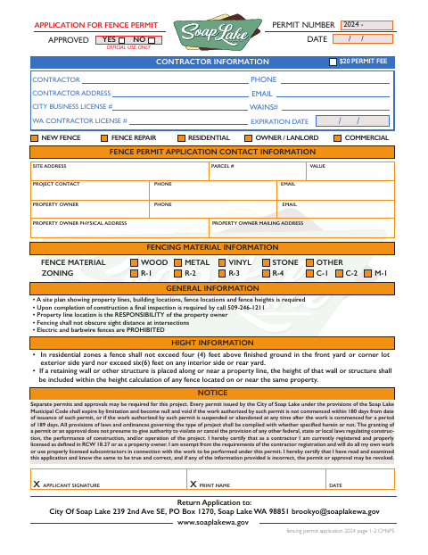 First page of the Application for Fence Permit